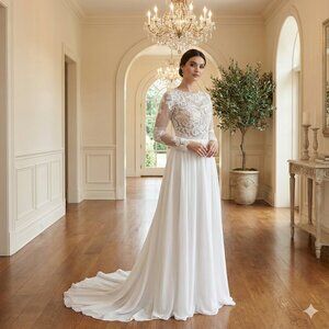NWT Wedding Dress – Long Sleeve Illusion Lace Bodice